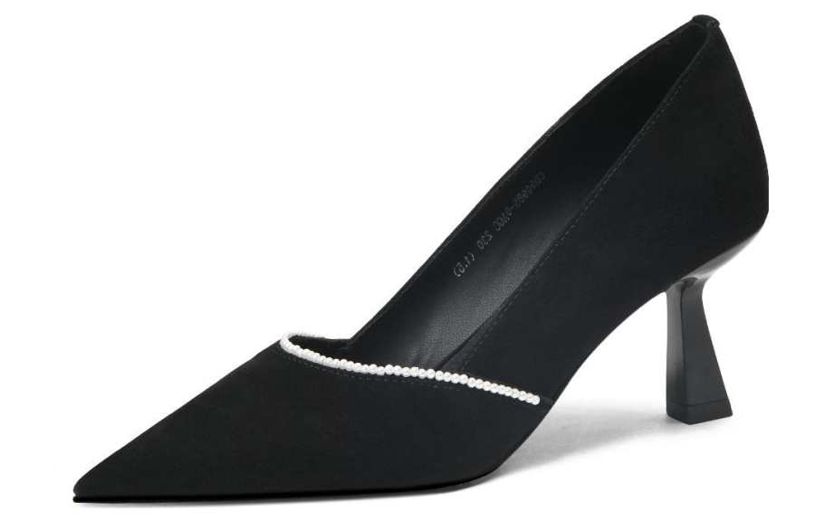CAMEIDO Cow Split Leather Slim Heel High Heels 7cm Women's Black