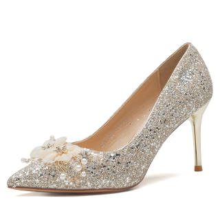 WEISHIBANGWEI Shinny Leather Slim Heel High Heels Women's