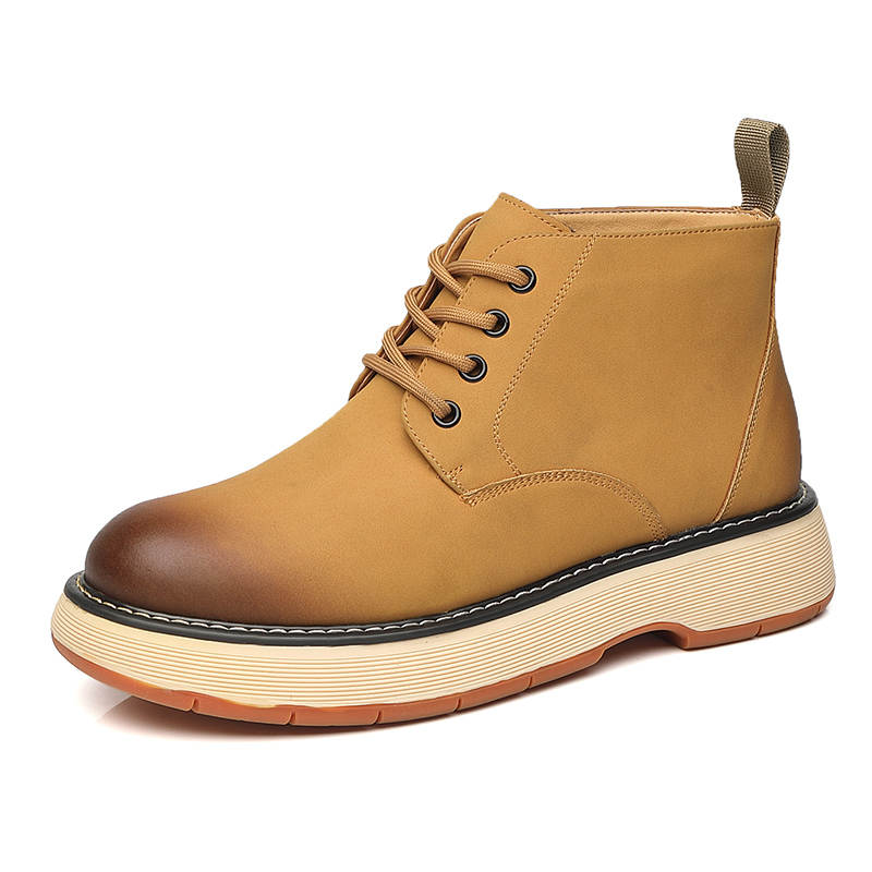 CITONGXIANSHENG Cow Split Leather Short Combat Boots Men's Yellow