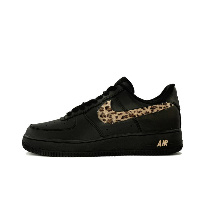 Nike Nike Air Force 1 Leopard Print Leather Coverage Abrasion Resistant Low top Skateboard Shoes Unisex Black