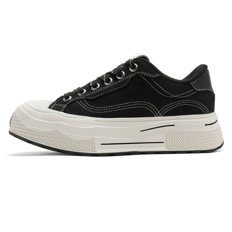 LUNMADENG Microfiber Leather Low top Skateboard Shoes Unisex Black