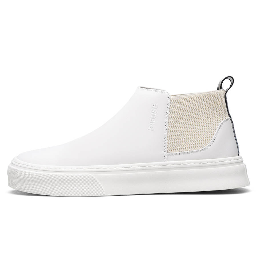 D:FUSE SCANDINAVIA D FUSE SCANDINAVIA Cow Leather Slip Resistant Slip Resistant Mid top Skateboard Shoes Men's White