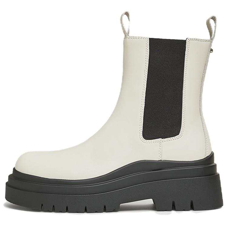 Tata Top Grain Cow Leather Short Chelsea Boots Women's Ecru/Black