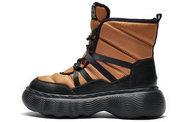 Joy&Mario Fleece Lined Shaft Comfortable Patchwork High Top Platform Shoes Women's Camel