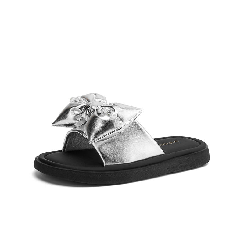 DAPHNE DAPHNE Leather Patchwork Quiet Slide Slippers Women's