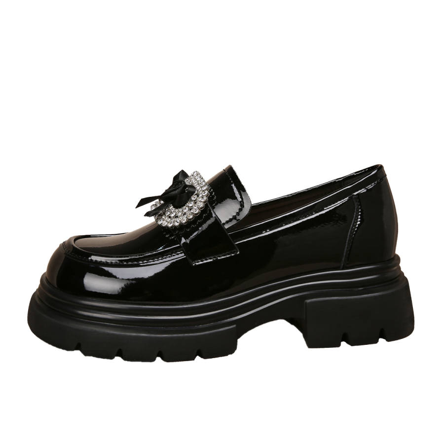 Forest Princess Synthetic Leather Platform Loafers 6CM Women's Black