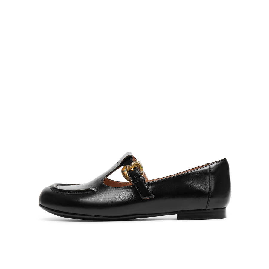 Joypeace Corners Coffee Cow Leather Chunky Heel Mary Jane Shoes Women's