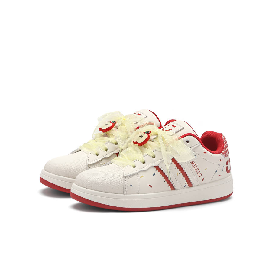 MINISO Coverage Abrasion Resistant, Balanced, Lightweight, And Breathable Low top Skateboard Shoes Unisex Beige Red
