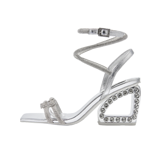 SHOESZOOO Cow Leather One Strap Sandals 7cm Women's Silver