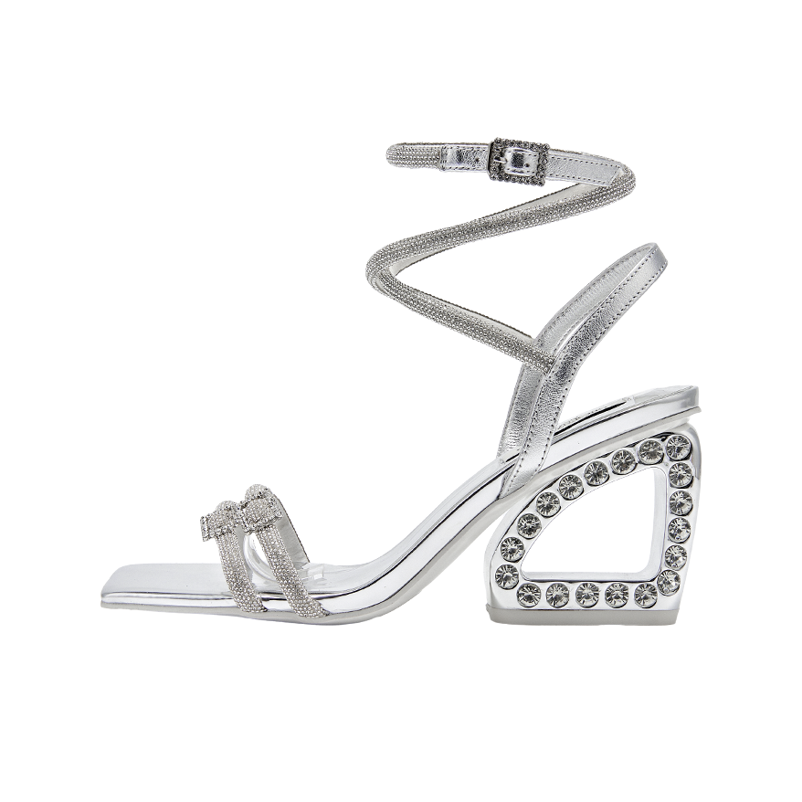 SHOESZOOO Cow Leather One Strap Sandals 7cm Women's Silver