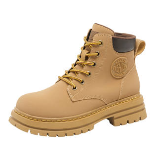 QINGZHUHU Cow Split Leather Short Combat Boots Women's