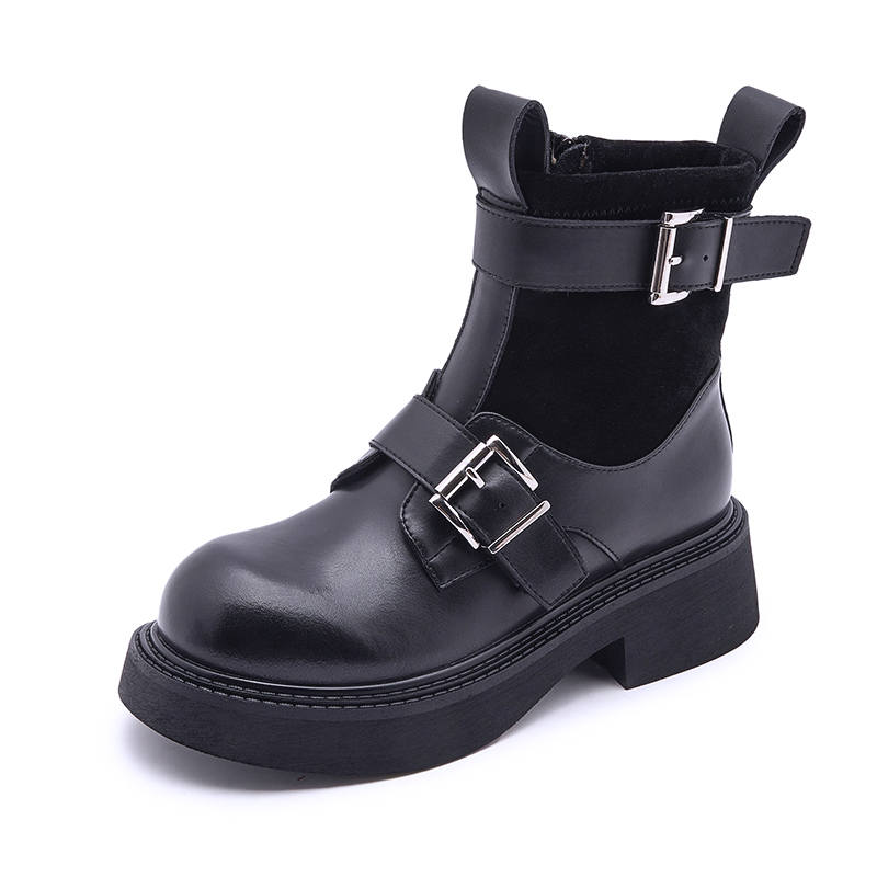 MILANLIANGE Cow Split Leather Platform Fleece Lined, Casual Versatile, British Style Ankle Boots 5CM Women's