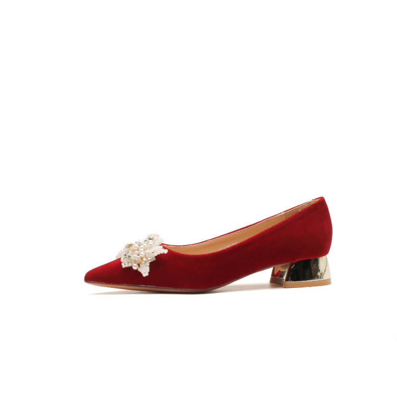HKCP Chunky Heel High Heels 4.5cm Women's Red