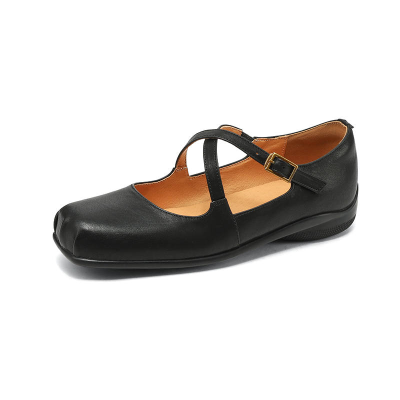 HONGYANGLIN Top Grain Cow Leather Mary Jane Shoes Women's
