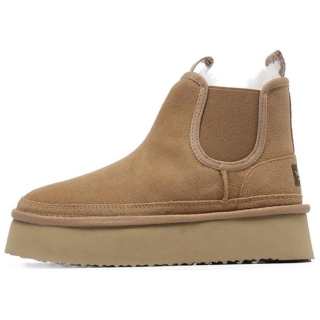 TASMAN AUS Cow Split Leather Shearling Fleece Lined Thermal Comfortable Platform Height Increasing Fashion Trend Short