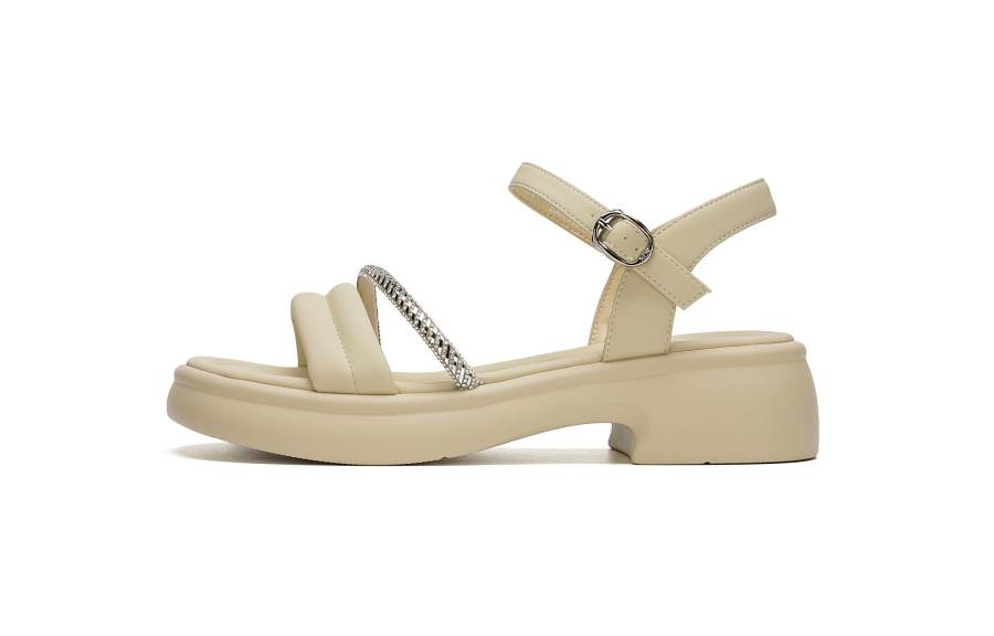 AOKANG Artificial Leather One Strap Sandals Women's Yellow