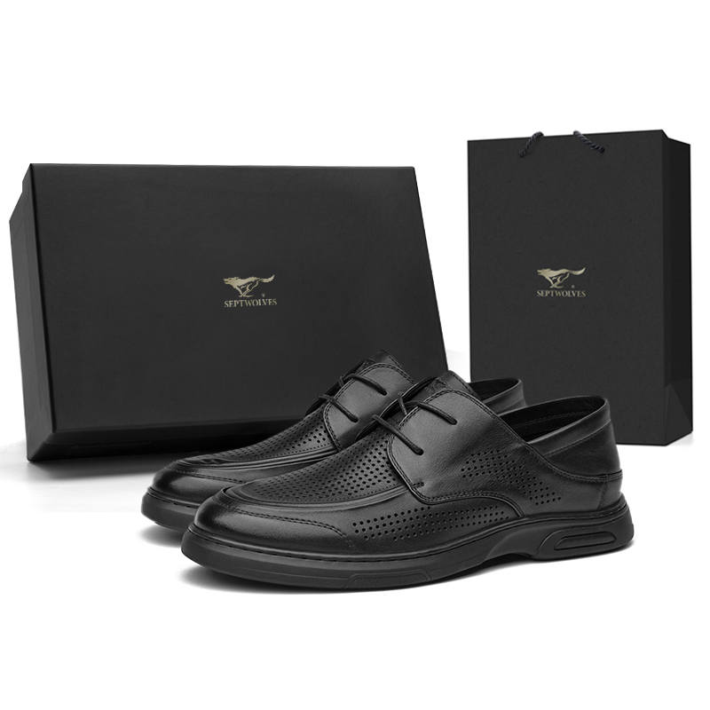 SEPTWOLVES Top Grain Cow Leather Casual Leather Shoes Men's Black