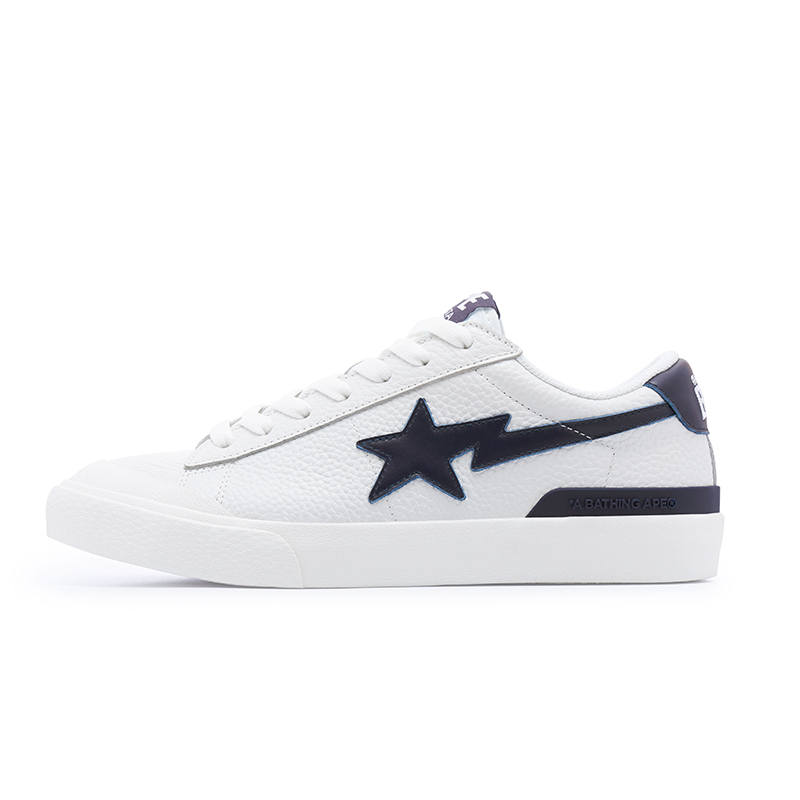 A BATHING APE MAD STA Leather Stylish Skateboarding Shoes Women's White