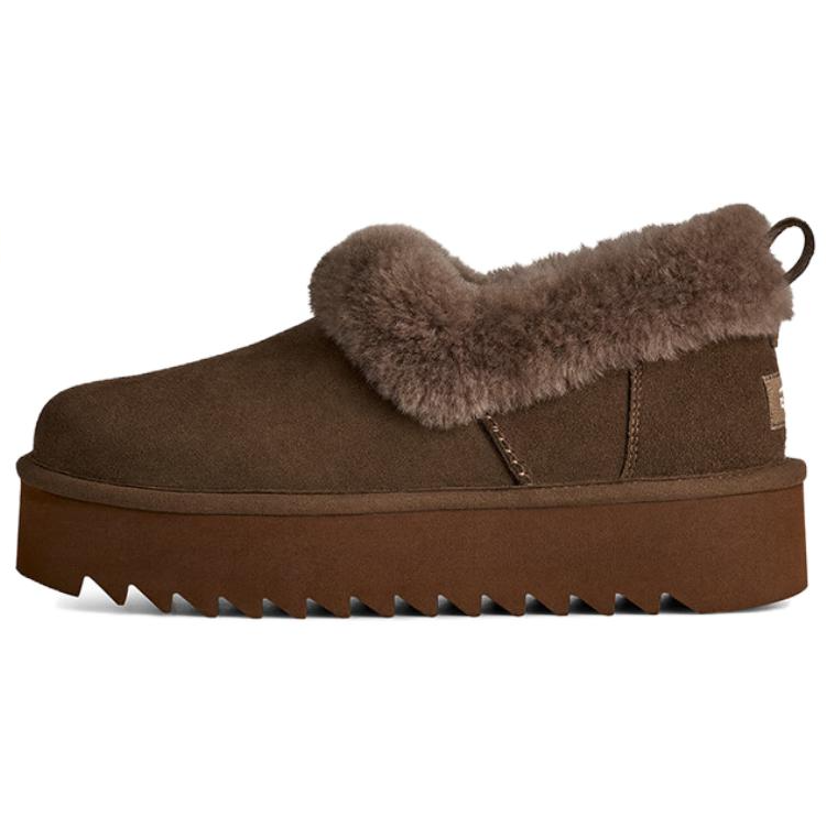 UGG Cow Split Leather Fleece Lined, Comfortable Casual Ankle Length Snow Boots Women's Deep Toffee Brown