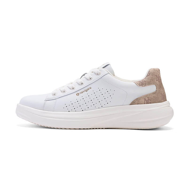 NAVIGARE Microfiber Leather Low top Casual Shoes Men's White Apricot
