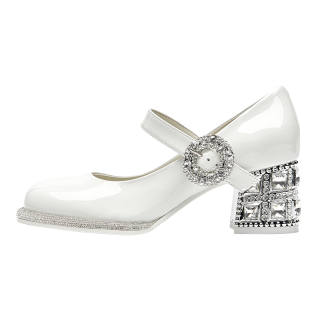 SHOESZOOO French Elegance Preppy Style Single Button Chunky Heel Mary Jane Shoes 6CM Women's White