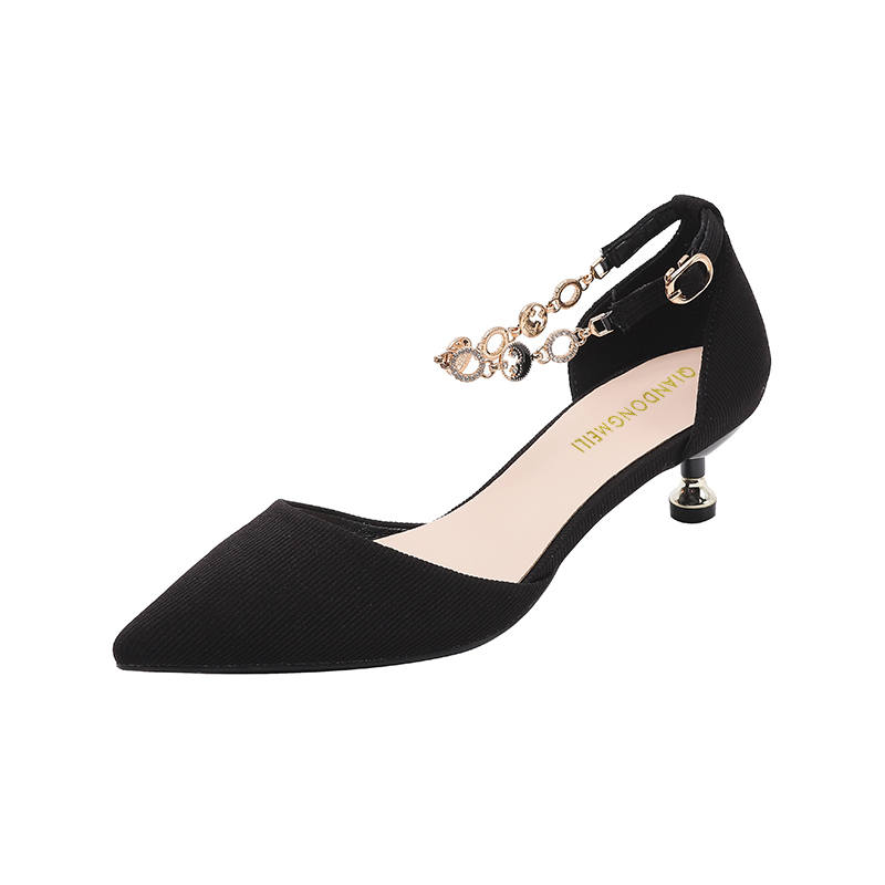 Qiandongmeili One Strap Sandals 3.5cm Women's Black