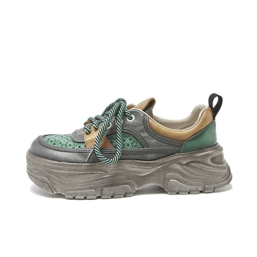 PIERCE GENTRY Cow Leather Height Increasing Low top Chunky Sneakers Women's