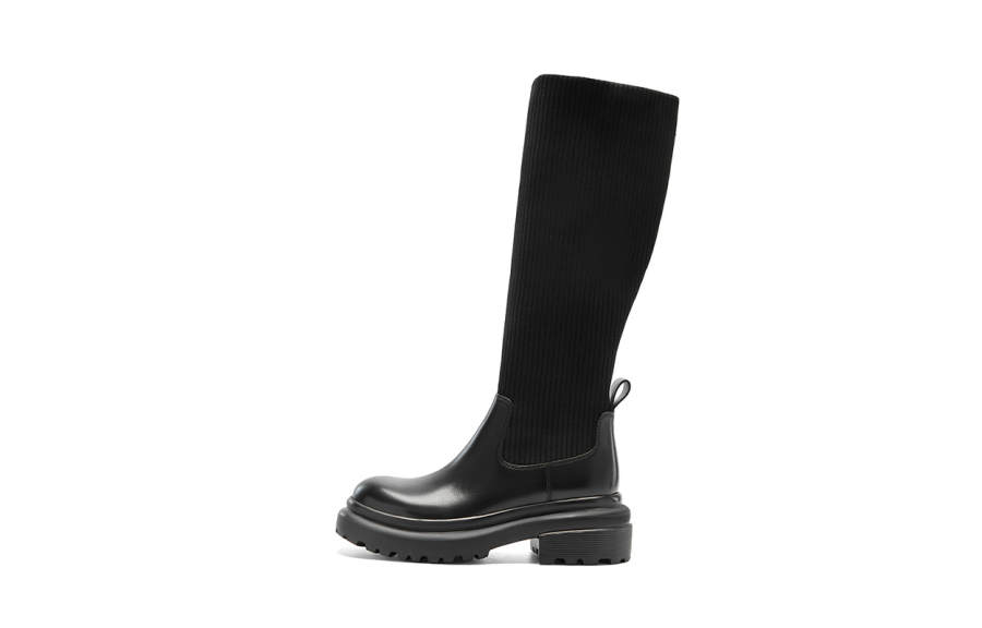 NINE WEST Cow Leather Knee high Boots 5.5cm Women's Black