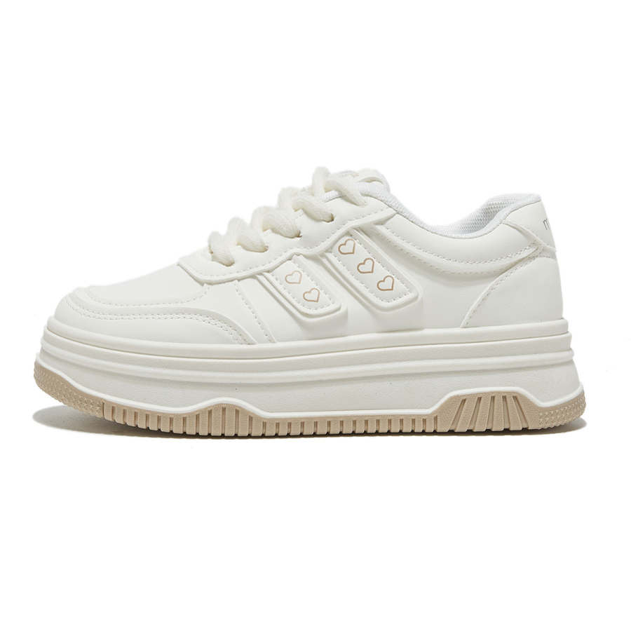 Medd Synthetic Leather Lightweight Height Increasing Low top Skateboard Shoes Women's Ecru