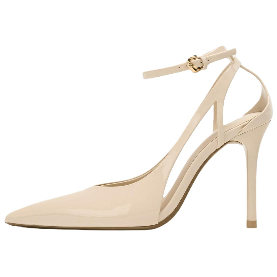 ZARA Pu Slim Heel High Heels 10cm Women's White