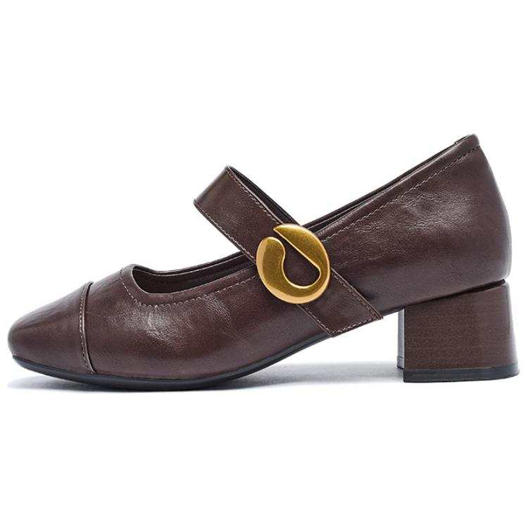 AGSDON Artificial Leather Chunky Heel Mary Jane Shoes 3.5cm Women's