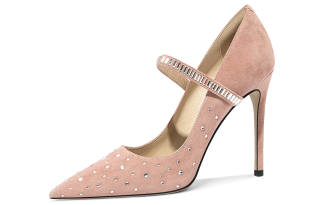 Lily Wei Sheep Suede Slim Heel High Heels Women's Leather Pink
