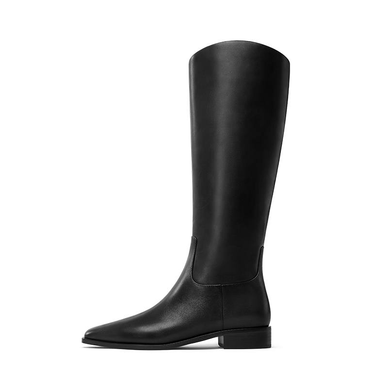 7or9 Ebony Brown Wood Top Grain Cow Leather Knee high Boots Women's