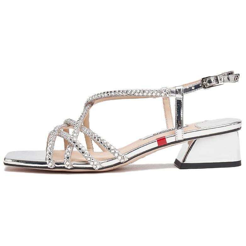Staccato Soda Crushed Ice Fabric One Strap Sandals Women's Shimmering Silver