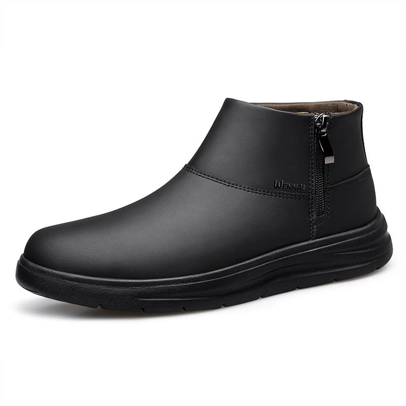 WENNAI Top Grain Cow Leather Ankle Boots Men's Black