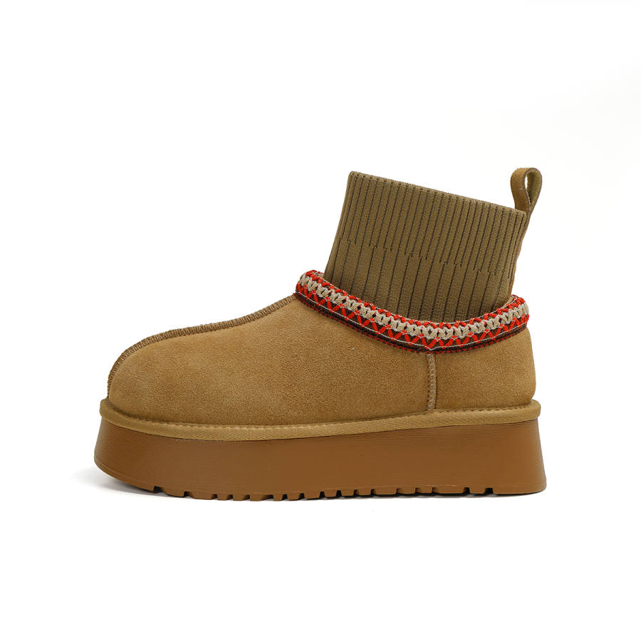 BOJUEMAO Cow Suede Short Snow Boots Women's