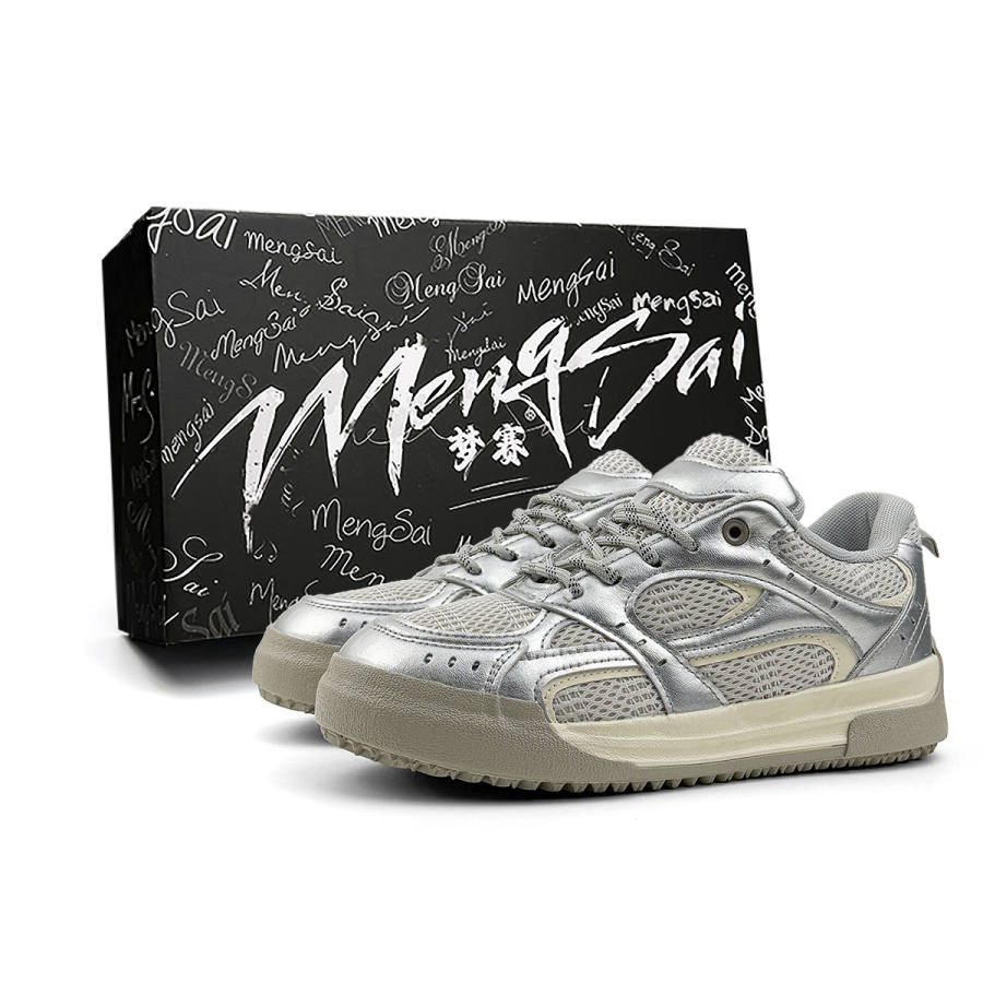 Mengsai Slip Resistant Abrasion Resistant Slip Resistant Abrasion Resistant Low top Skateboard Shoes Unisex Silver