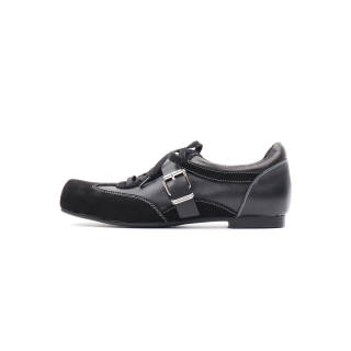 Asthershop Top Grain Cow Leather Casual Shoes Women's Black