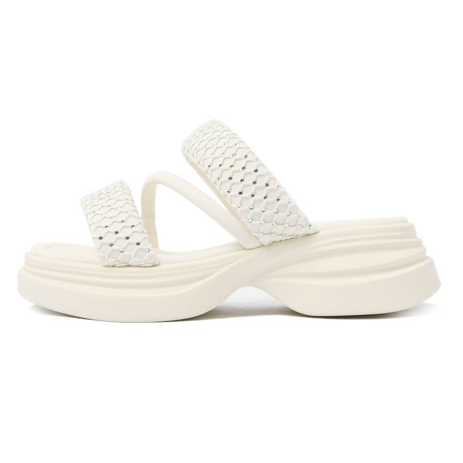 CAMEIDO PU Polyurethane Cushioning Slide Slippers Women's Ecru