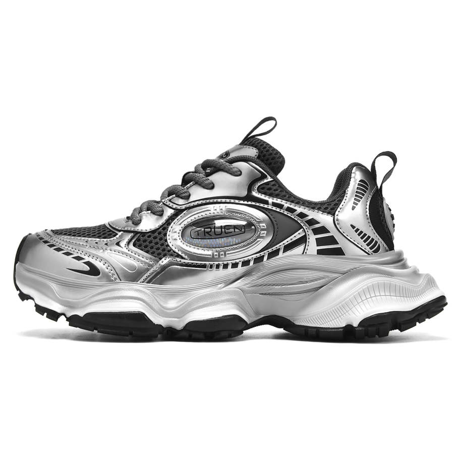 TRUE-N TRUEN Height Increasing Low top Chunky Sneakers Unisex Silver Black