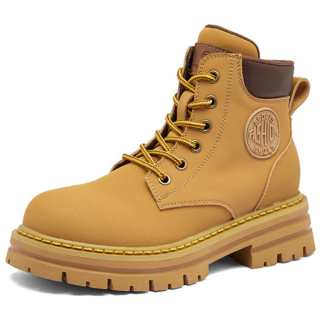 JIJILANGPIN Cow Split Leather Short Combat Boots 5.5cm Unisex Yellow