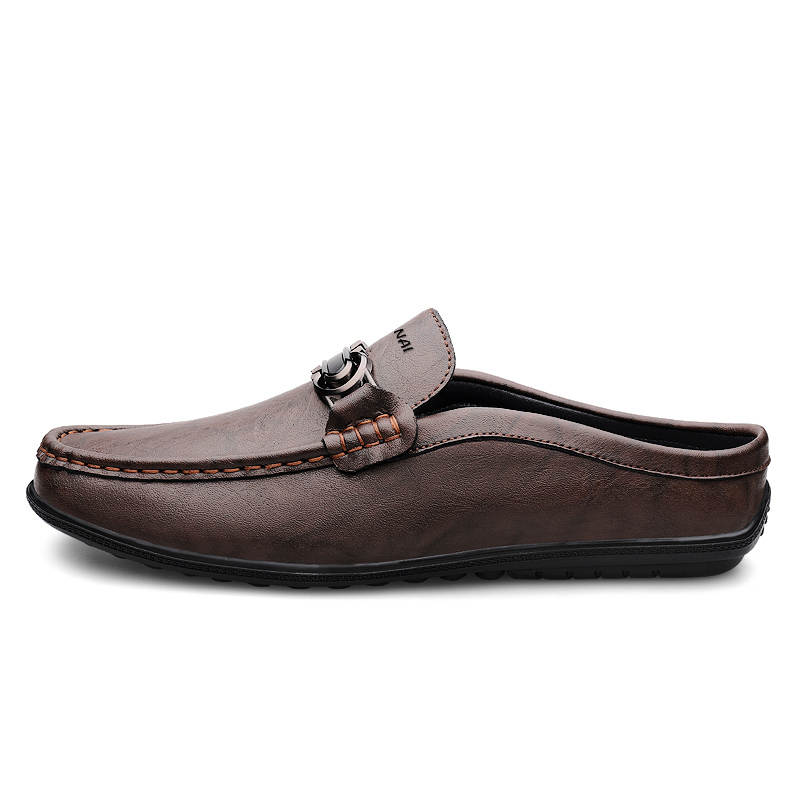 WENNAI Rubber Sole Abrasion Resistant Closed Toe Slippers Men's Brown