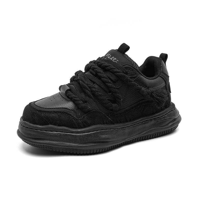 V05 Microfiber Leather Breathable Cushioning Height Increasing Low top Skateboard Shoes Unisex Black