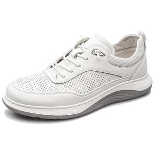 SHWEBALU Top Grain Cow Leather Cushioning, Wear Resistant Low top Casual Shoes Men's White