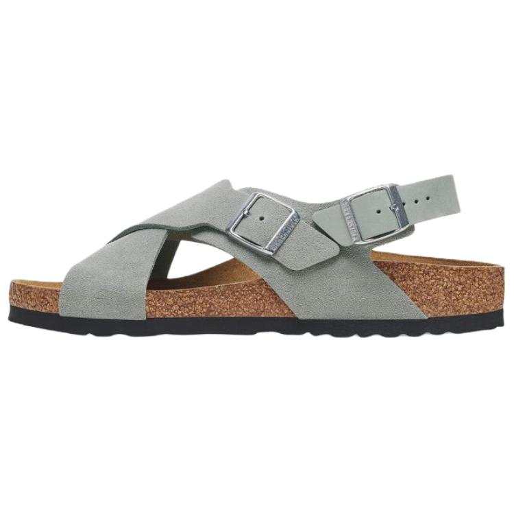 Birkenstock Tulum Cow Suede One Strap Sandals Women's Gray Green Narrow