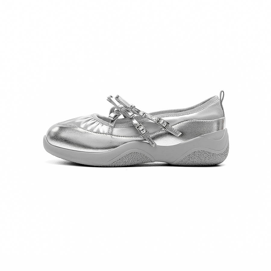 HARSON Synthetic Leather Mary Jane Shoes Women's Silver
