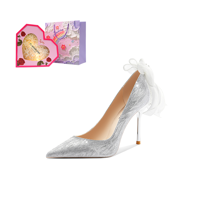 Crelinkxlat 'Begonia For You' Pu Slim Heel High Heels Women's Silver