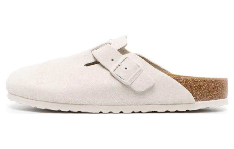 Birkenstock Boston Rubber Sole Closed Toe Slippers Unisex Vintage White Narrow