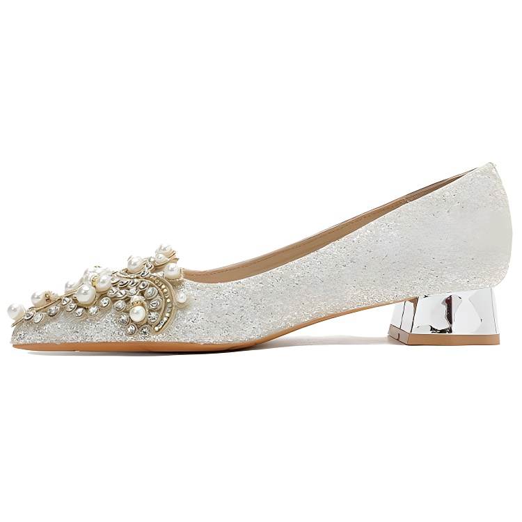Lanza Shinny Leather Chunky Heel High Heels Women's Pearl White