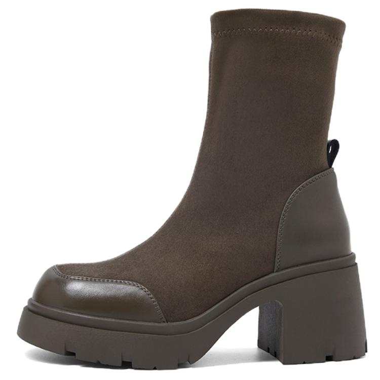 COMELY Platform Chunky Heel Versatile Fleece Lined Warm Stretch Slim Boots Ankle Boots 7cm Women's